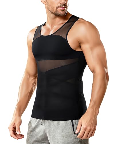 Nebility Mens Compression Shirt for Gynecomastia - Sleeveless Slimming Undershirts Body Shaper Vest