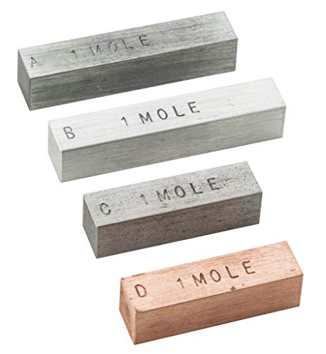 Eisco - Mole Set with 4 Metal Bars Representing 1 Mole of Copper, Iron, Zinc, and Aluminum for Chemistry Education