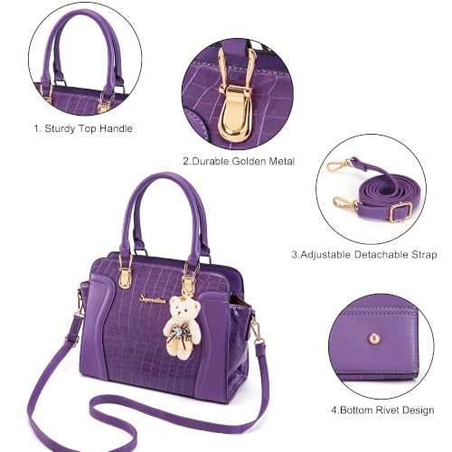 Image of Women's Fashion Handbag Tote Bag Shoulder Top Handle Satchel Purse Set 4pcs | Stylish Style,Chain Texture Design,Ample Space,Bear Doll Decoration,with a Crossbody Strap