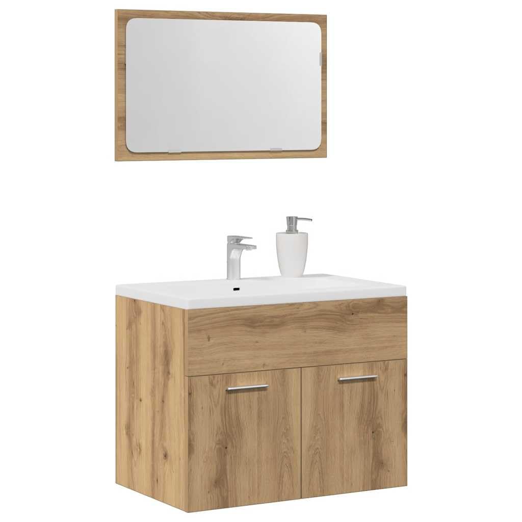Ensemble de meubles de salle de bain en chêne Artisan avec miroir mural et armoire pour salle de bain, espace de rangement, lavabo, salle de bain complet avec étagère et tiroirs