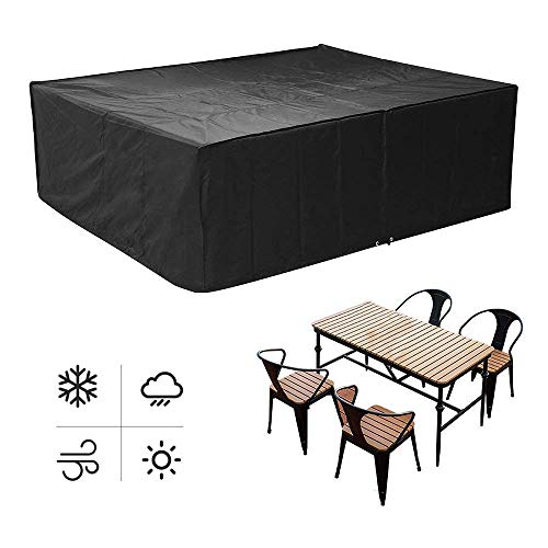 MVPower Garden Furniture Cover, 210D Oxford Fabric Waterproof Protective Cover, for Outdoor Patio Table and Chairs, Anti-UV Garden Table Covers 250 x 200 x 80 cm(Black)