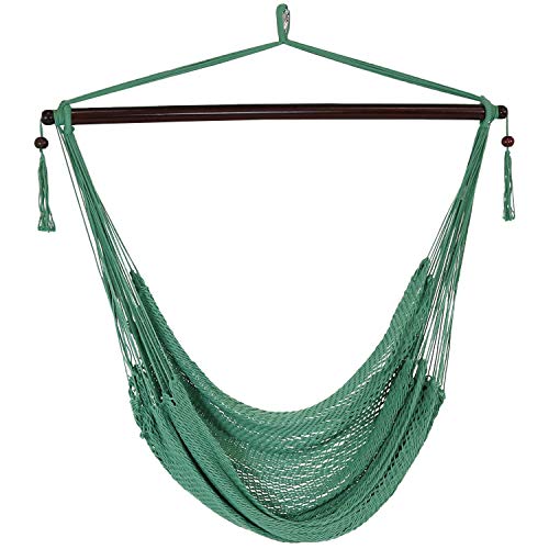Image of Sunnydaze Outdoor Hammock Chair Swing - Hanging Hammock Swing - Hanging Reading Chair - Soft-Spun Polyester Rope - Caribbean XL - Jungle Green