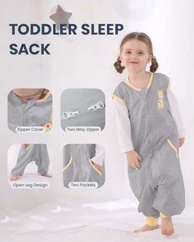 Image of HOMEAL Baby Sleep Sacks, Toddler Wearable Blanket with Feet, Grey, Sleeveless 6M-5T, 12-18 Months, 18-24 Months, Medium