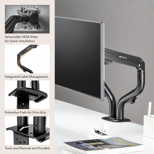 Image of ARTIKEL Monitor Desk Mount Adjustable Spring Assisted Monitor Arm VESA Mount with C Clamp Grommet Mounting Base Computer Monitor Stand (Curve Black, Dual)