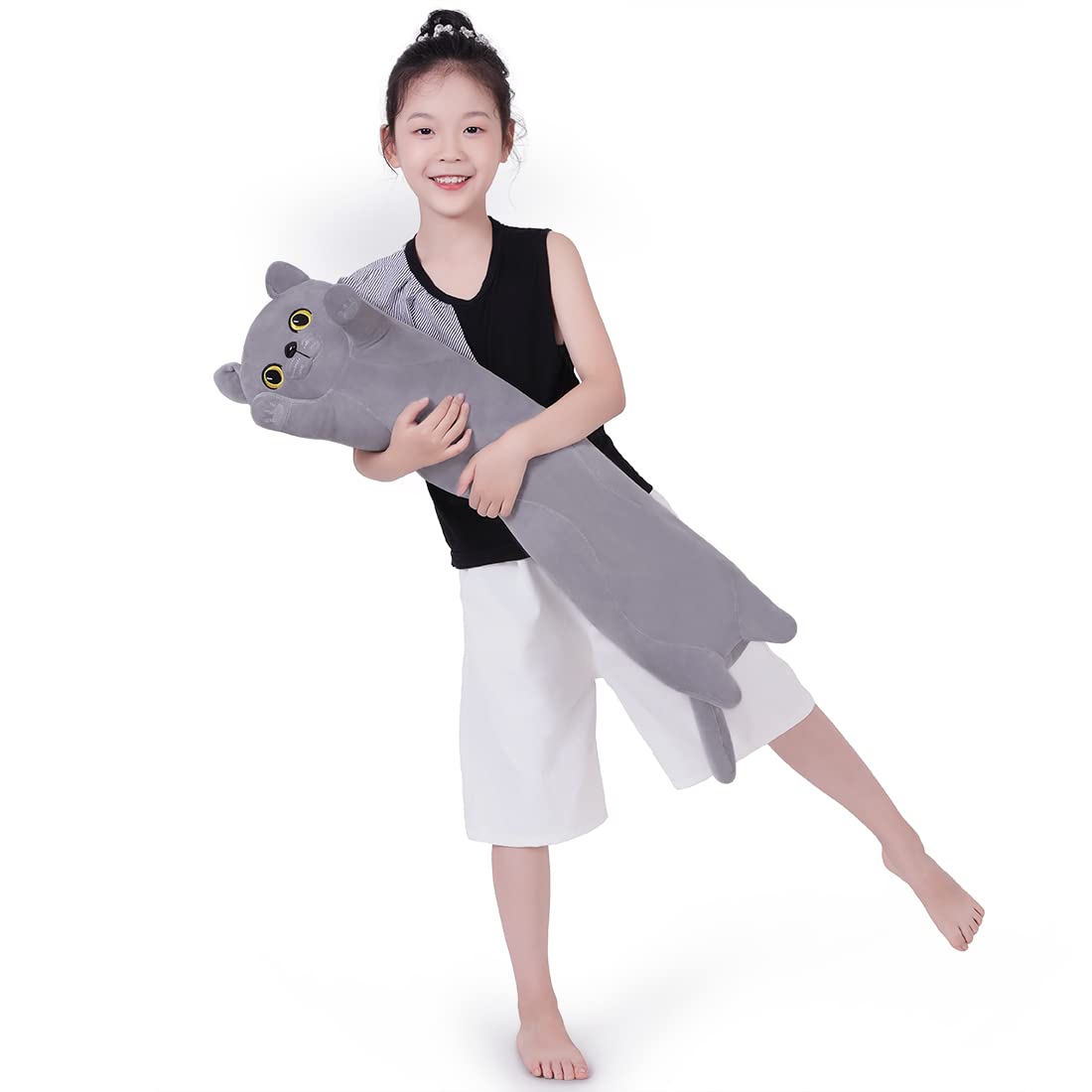 SNOWOLF Gato Británico de Pelo Corto Almohada Suave Felpa Almohada para Dormir Algodón Gatito Almohada Peluche Lindo Muñeco de Peluche Regalo para Niños Novia (Azul Británico, 70 cm)