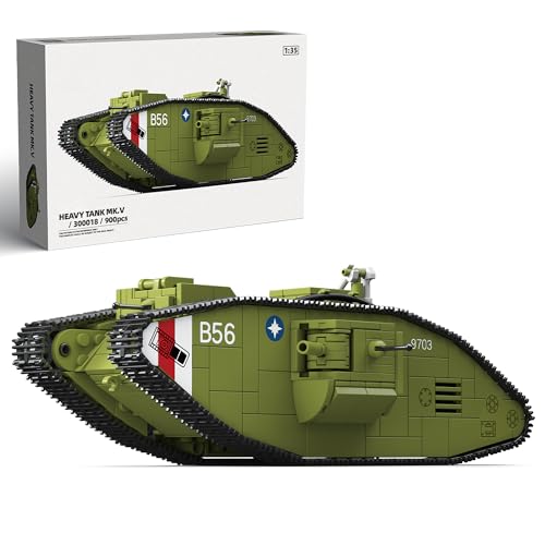 honchoes WW1 Mark V Heavy Tank Building Sets British Army Military Vehicles Collectible Model for Adults Enthusiasts - 900PCS