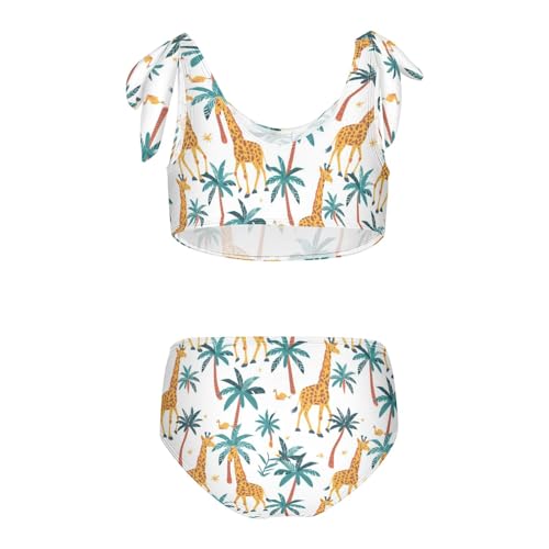 Girls' Bikini Set, Giraffe Coconut Palm Kids Swimsuit 2 Pcs Beach Bathing Suit2