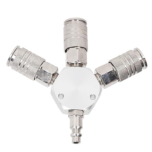 Air Hose Splitter, 3 Way Air Splitter 1/4 Inch Compressor Manifold NPT Male Thread 3 Way Manifold Aluminum Alloy Pneumatic Fitting for Industrial