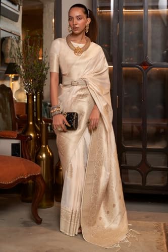 Image of SWORNOF Women's Woven Khadi Georgette Silk Saree With Unstitched Blouse Piece