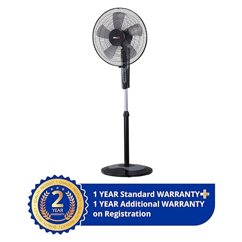 Image of IBELL CHROME10 Pedestal Fan | Adjustable Height & 2hr Timer | 5-Leaf Design | High-Speed Performance | 100% Rust Free | 2-Yrs Warranty 【Black】