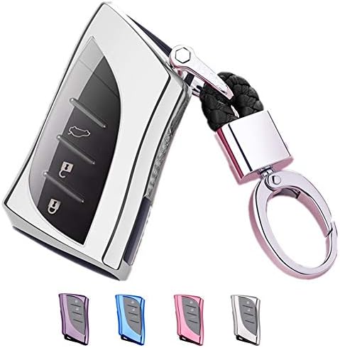 Mofei for Lexus Key Fob Cover Shell Case TPU Full Protector Holder with Key Chain Compatible with Lexus UX200 LS500 LS500H LC500 LC500h ES300h ES350 Smart Key Remote Keyless Entry (Silver)
