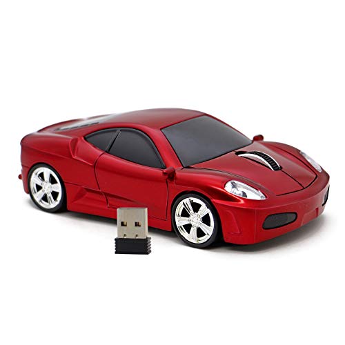 DAY DAY HAPPY Souris d'ordinateur USB 2.4 GHz Voiture de Course Souris Optique Souris sans Fil 3D pour Windows et Mac (Red)