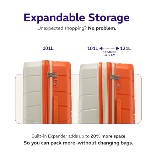 Image of Provogue Cascade Hard-Sided PP Trolley Bag Set of 2 | Expandable Space with 8 Wheels Trolley Bags for Travel | Lightweight with Combination Lock | 5 Year Warranty (Timberwolf Grey /Burnt Orange)