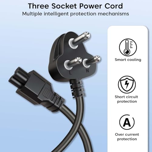 Image of Sounce Heavy Duty Insulated Laptop Power Cable Compatible with HP Dell Lenovo ASUS 250V AC Universal 3 Pin Adapter with Male to Female Connector 1 Meter 3.3 Feet Safe Durable Power Cord (Black)