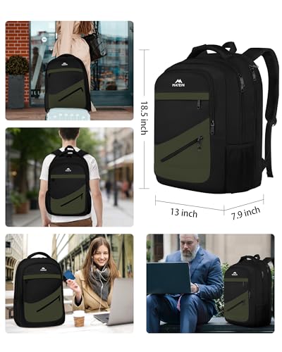 Image of MATEIN 17 Inch Laptop Backpack for Work, Airline Approved Carry On Travel Backpack with Anti Theft Pocket and Luggage Strap, Water Resistant College Computer Daypack Gifts for Men Women, Black Green