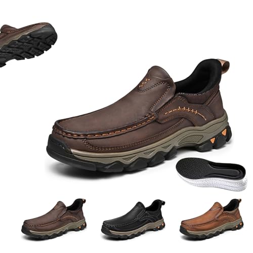 Enjerr Orthopedic Shoes Men, Enjerr Waterproof and Breathable Leather Orthopedic Shoes, Outdoor Comfortable Slip On Flat Sneakers with Arch Support