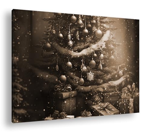 Sapin de Noël tableau sépia 100x70 cm deyoli sur cadre bois
