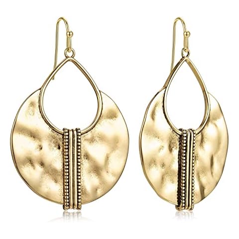 Boho Gold Ethnic Hammered Crescent Dangle Earrings for Women Gold Small Size Cover