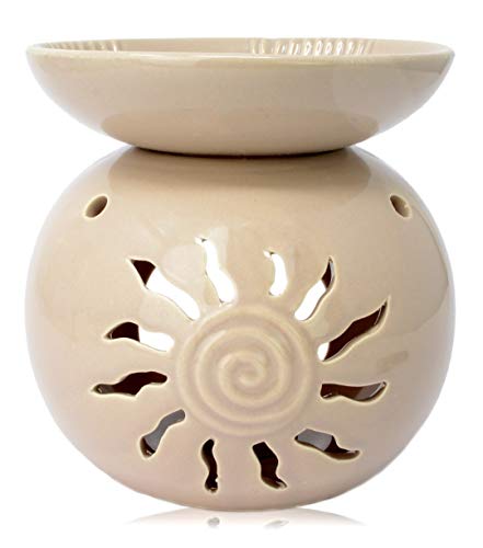 Piquaboo Bruciatore Cera Ceramica Lucido Extra Grande con Piatto Staccabile (Beige)