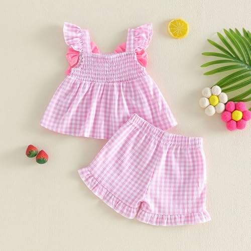 Image of Little Toddler Kids Girl Clothes Set 1-8 Years Summer Outfits Solid Color Tank Tops & Shorts