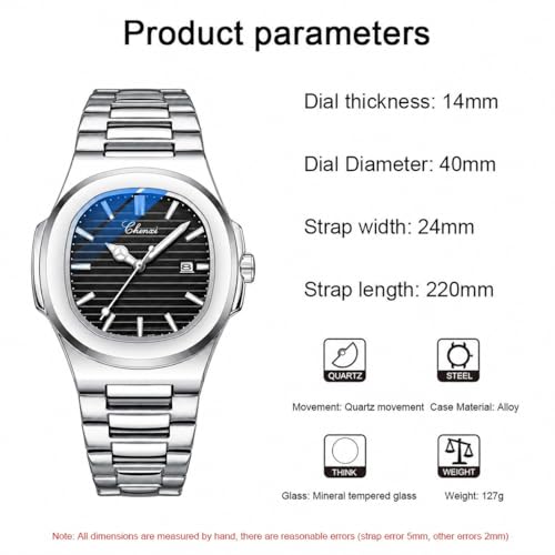 Image of Gosasa Fashion Men's Watches Date Business Watch Stainless Steel Luxury Style Luminous Quartz Waterproof Analog Display Male Wristwatch