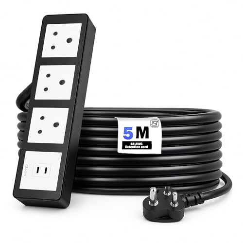 Image of MX 65W Extension Board PD GaN Charger Super Fast Charging 2 Type-C, 3 Indian 6A Sockets (2600W) Multiport Desktop Power Strip for iPhone Android Laptop Tablet 50% in 30 mins 5M Cable