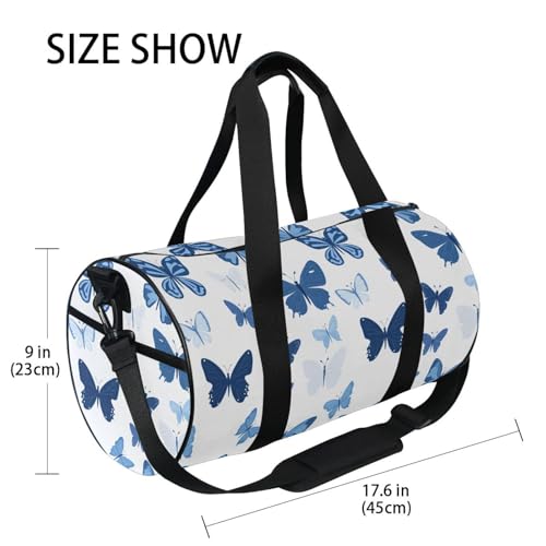 Butterfly Blue Sports Duffel Bag Large Barrel Gym Bag with Full Print Design, Adjustable Strap Spacious Storage for Workout Training Outdoor Activities and Weekend Trips4