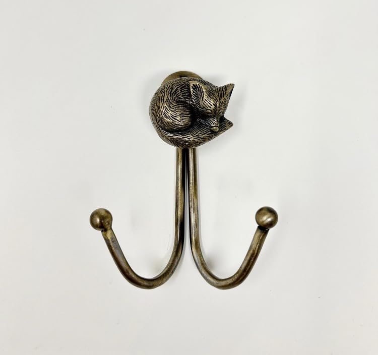 Knobs By Blossom Double Vintage Animal Antique Brass Iron Wall Hook (Sleeping Fox)