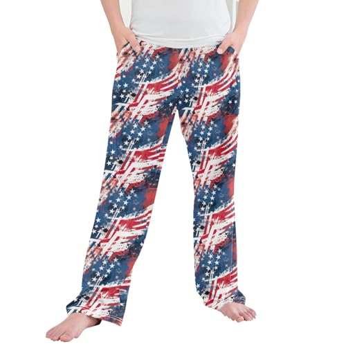 American Flag Long Pajama Pants Elastic Waist PJ Bottoms with Pockets S A113217
