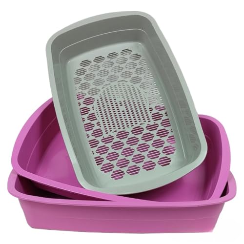 Caixa de Areia Higiênica 3 em 1 Para Gatos Com Peneira Reforçada (Rosa)