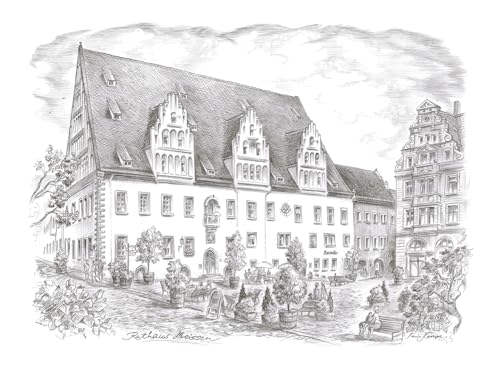 Die Staffelei Wandbild/Bleistiftzeichnung A4 von Meißen/hochwertiges 250g Papier/besondere Geschenkidee für den Meißen-Freund (Rathaus)