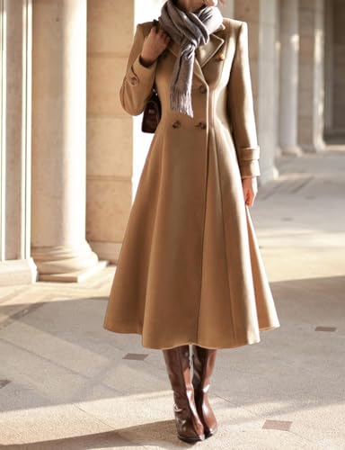 Mywinway Long Wool Coats for Women Fall Winter Double Breasted Peacoat Jackets Maxi Trendy Trench Coat4