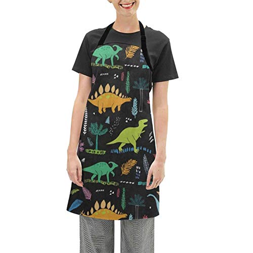 Aprons for Women Funny Dinosaur Palm Tree Leaves Forest Apron Cooking Cute Chef Kitchen Plus Size Baking Grilling Waterproof Personalized BBQ Dishwasher Bib Apron for Adults Teen Girls