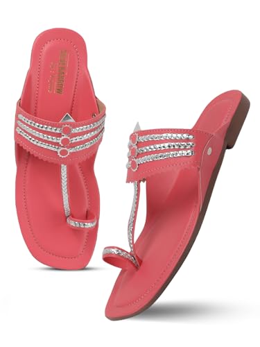 Image of SilverArrow Women's Desi Bloom Fashion Sandals|Kholapuri Style Flat with Open Back |Casual Wear
