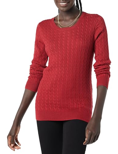 Amazon Essentials Women's Lightweight Long-Sleeve Cable Crewneck Sweater (Available in Plus Size), Dark Red, XX-Large