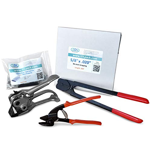 Image of IDL Packaging - B.SSK.34.500 3 /4 inch x 500 ft. Steel Strapping Kit, 1100 lbs. Break Strength - Include Consumables for up to 250 Strapping Cycles