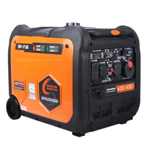 6250 Watt Dual Fuel Inverter Generator, Electric Start, 120V 240V Full Power Output, Wheel & Handle Kit, for Tool/Homes/RV Ready, 5000W Portable super-quiet with Parallel Capability/CO/EPA