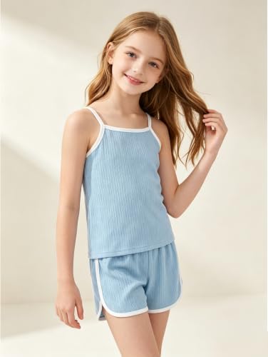 Image of Girls 8 Pieces Summer Outfits Casual Cami Tank Top and Dolphin Shorts Clothing Sets 4-8Y