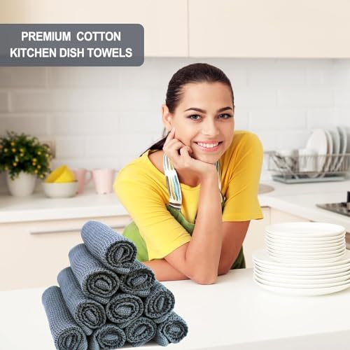 Image of Cotton Kitchen Dish Cloths, 6 Pack Super Absorbent and Lint Free Waffle Weave Dish Towels, Fast Drying Dish Rags for Washing Dishes, 13.4 X 13.4 Inch, (Dark Grey, Pack of 6)