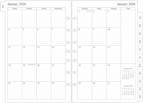 newestor 2026 Monthly Planner Refills 5.5 x 8.5 for Mini Binder 12 Months from Jan 2026 to Dec 2026 Desk Size
