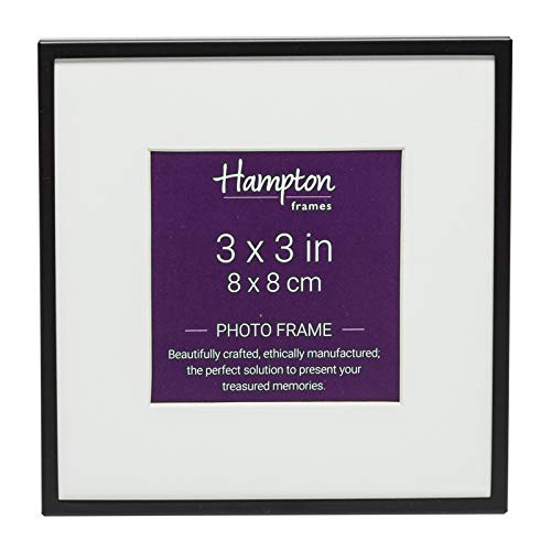 Hampton Frames, Photo Frame MADRID M138B33, 3x3in (8x8cm) Square, Matt Black, Narrow 5mm Profile, Bevel Mount, Velvet Back | Classic Display for Photos