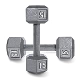 CAP Barbell Cast Iron Solid Hexagon Gray Dumbbells, Strength Training Free Weights Set of 2 for Women and Men, Hand Weights Sold by Pairs, from 1 to 120 LBS, Multi-Select Weight Size Options Available