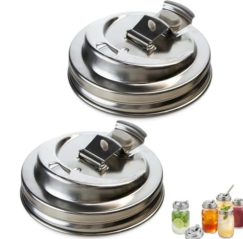 Metal Shaker Lids for Mason Jars Reusable Mason Jar Lid for 16/24/32/64oz Wide Mouth Jars Anticracking Leak Proof Seal Flip Drink Covers for Coffee Cups