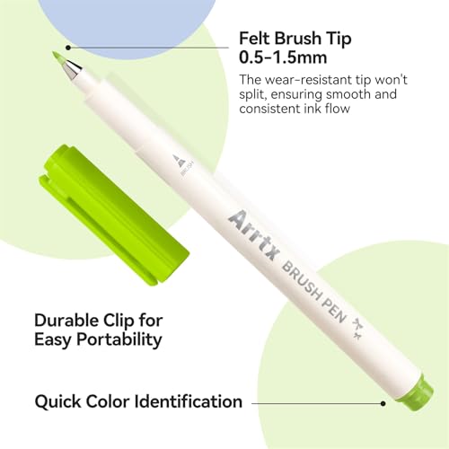 Arrtx Brush Tip Marker Pens, 24 Colors Brush Pens with Flexible Tip, Water Based Assorted Colors for Adult Hand Lettering Journaling Calligraphy Drawing Writing image 11