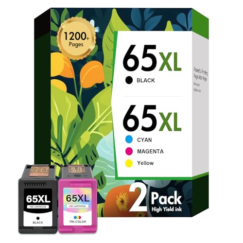 65XL 65 Ink Cartridges Black/Color Combo Pack DeskJet 3755 Envy 5055 Remanufactured Replacement for HP65 XL Black and Color for HP Envy 5052 5000 DeskJet 3772 3700 2600 3752 Printer (Black Tri-Color)
