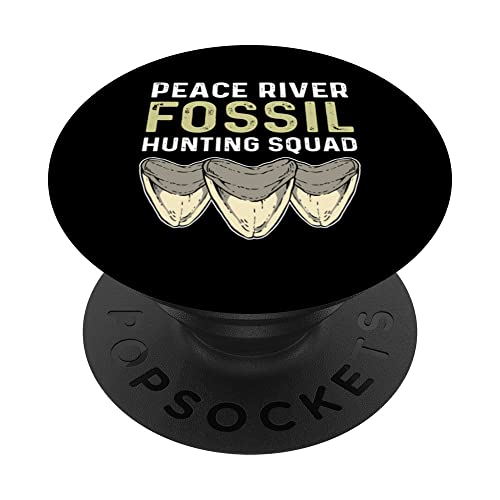 Peace River Fossil Hunting Squad. Megalodon Tooth Hunter PopSockets Swappable PopGrip, Black