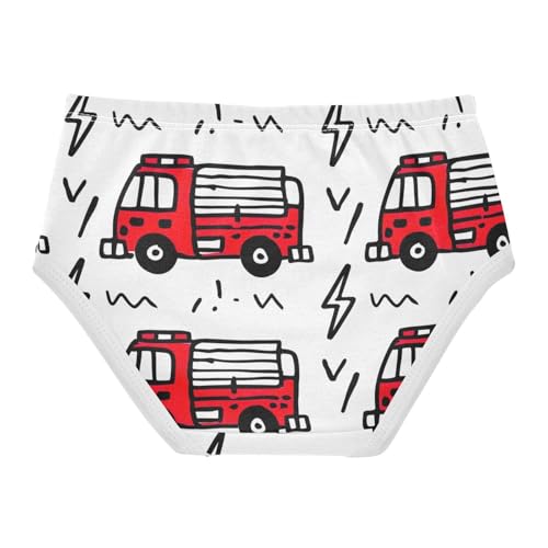 Toddler Briefs, Cartoon Fire Trucks Cotton Underwear Girls, 2T–8 Years2