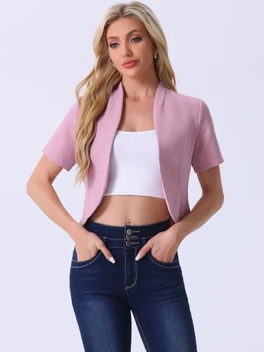 Image of Allegra K Short Sleeve Blazers for Women's Business Casual Open Front Work Cropped Shrug Jacket