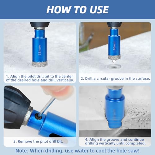 Flintronic 16mm Diamond Hole Saw with Pilot Center Drill Bit, Diamond Core Hole Cutter, Suitable for Glass, Tile, Porcelain, Ceramic, Marble Cutting 4 Flintronic 16mm Diamond Hole Saw with Pilot Center Drill Bit, Diamond Core Hole Cutter, Suitable for Glass, Tile, Porcelain, Ceramic, Marble Cutting - Image 4