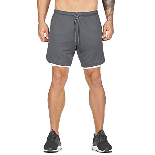 EREACH Running Shorts for Men 7 inch Above The Knee Lifting Crossfit Lounge Dark Grey